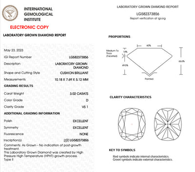 ELONGATED CUSHION - 3.02CT D VS1 LAB GROWN DIAMOND - 554649
