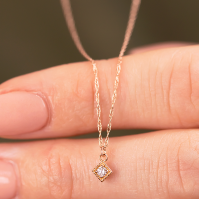 Tiny Square Diamond Necklace
