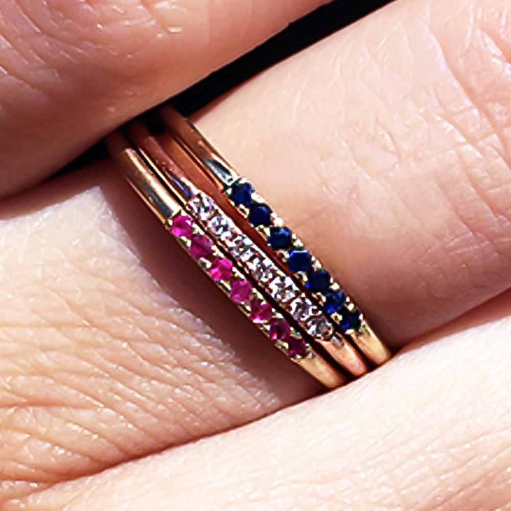 Delicate gold, and diamond or gemstone stacking ring
