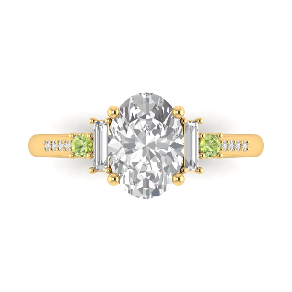 Custom Green Diamond and Baguette Side Stones