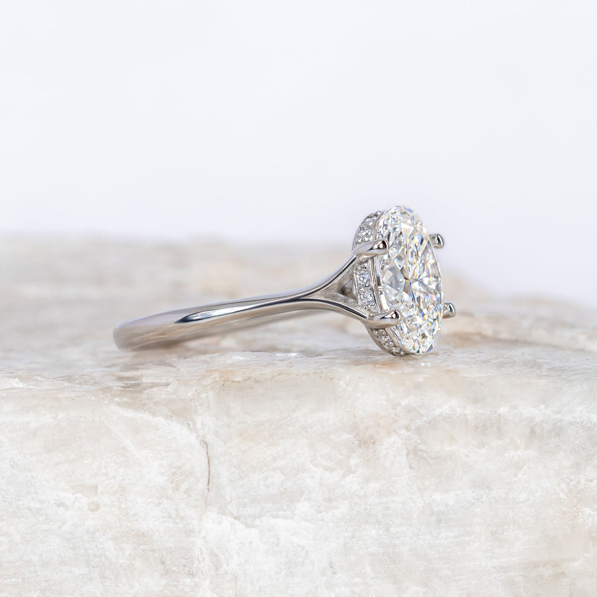 Proposal Ready ~ Clementine Hidden Halo 1.56ct Lab Grown Oval Cut Engagement Ring
