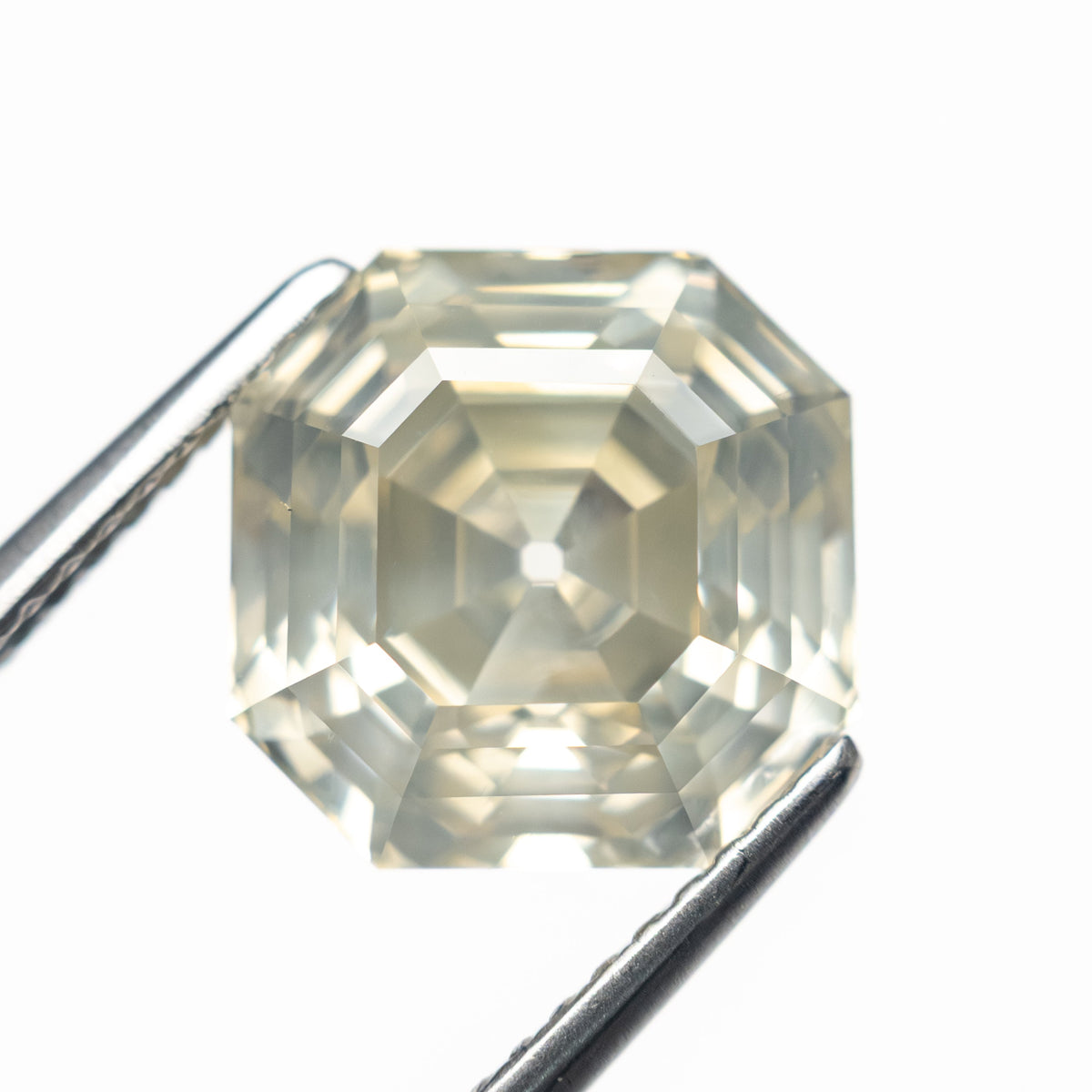 5.51ct 9.76x9.75x6.75mm GIA I1 Fancy Light Grey Green Yellow Antique Cut Corner Square Step Cut 28026-01