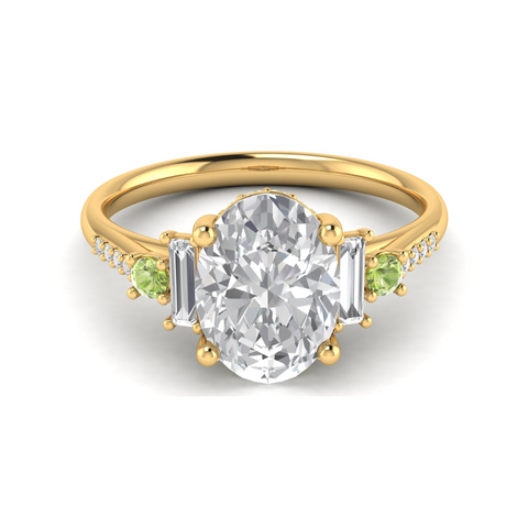 Custom Green Diamond and Baguette Side Stones