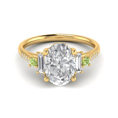 Custom Green Diamond and Baguette Side Stones