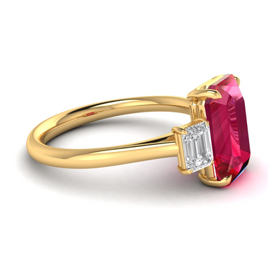 Custom Ruby Engagement Ring with Emerald Side Stones