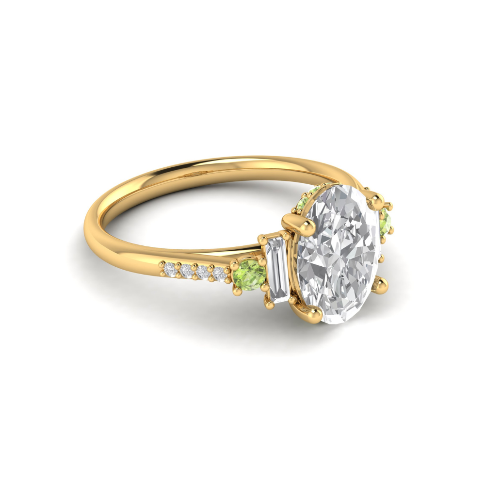 Custom Green Diamond and Baguette Side Stones