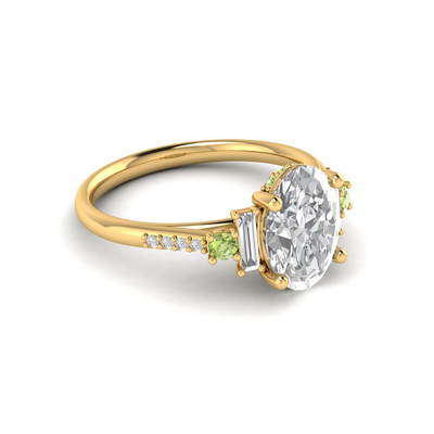 Custom Green Diamond and Baguette Side Stones