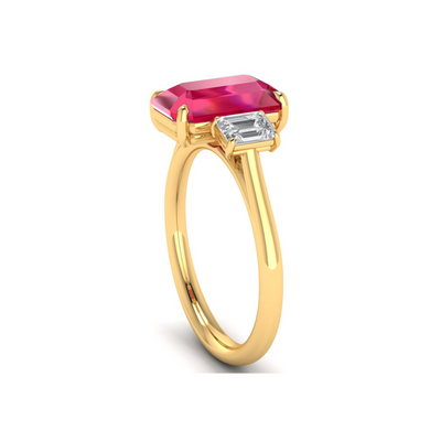 Custom Ruby Engagement Ring with Emerald Side Stones
