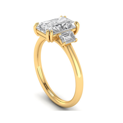 Custom Radiant and Emerald Cut Three-Stone Ring