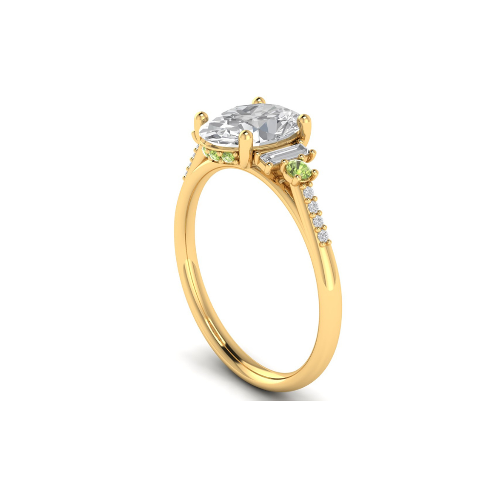 Custom Green Diamond and Baguette Side Stones