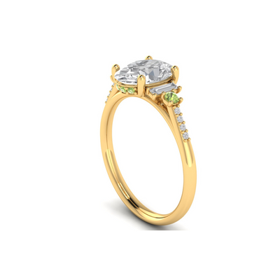 Custom Green Diamond and Baguette Side Stones