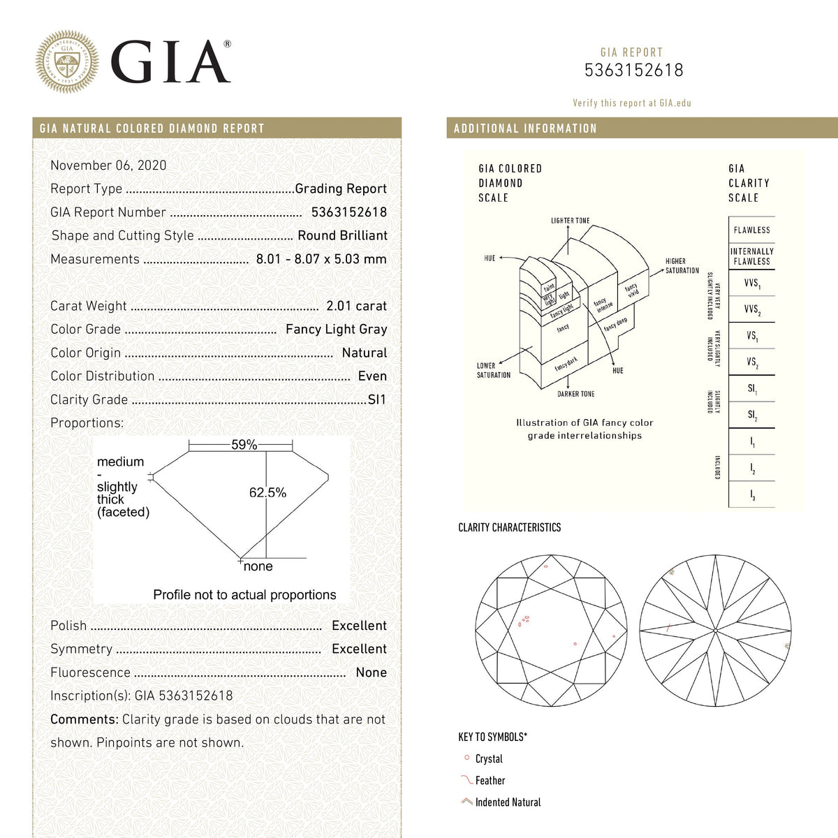 2.01ct 8.07x8.01x5.03mm GIA SI1 Fancy Grey Round Brilliant 18868-01 - Misfit Diamonds