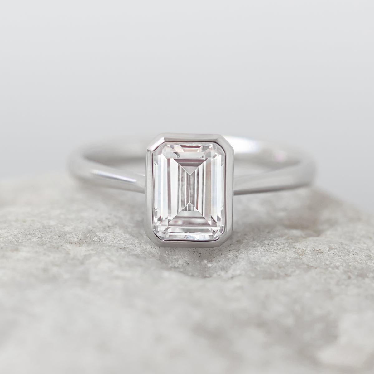 Betsy ~ Emerald & Radiant Cut Bezel Ring