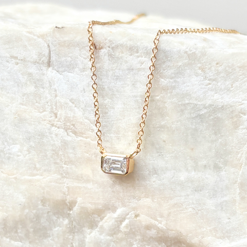 Emerald Cut Bezel Diamond Necklace ~ Ready to Ship