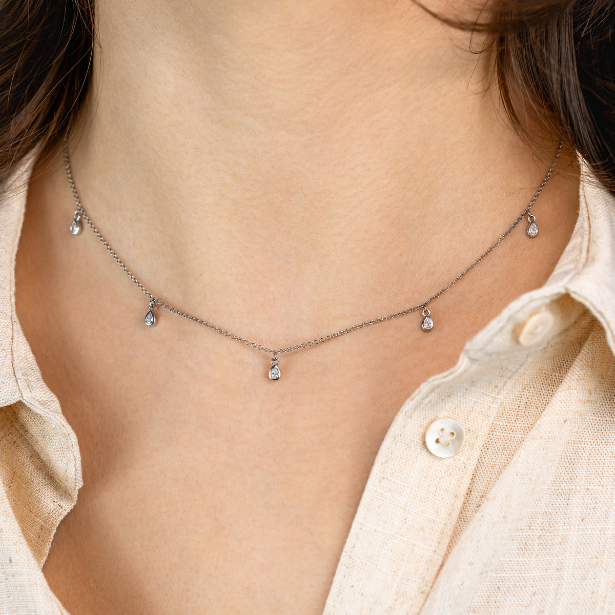 Camden Pear Diamond Station Necklace ~ Ready to Ship