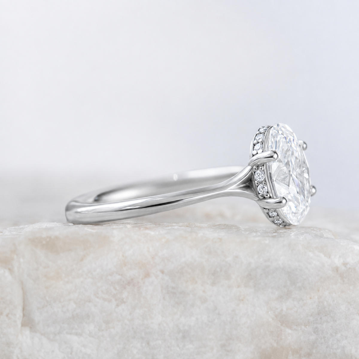 Proposal Ready ~ Clementine Hidden Halo 1.56ct Lab Grown Oval Cut Engagement Ring
