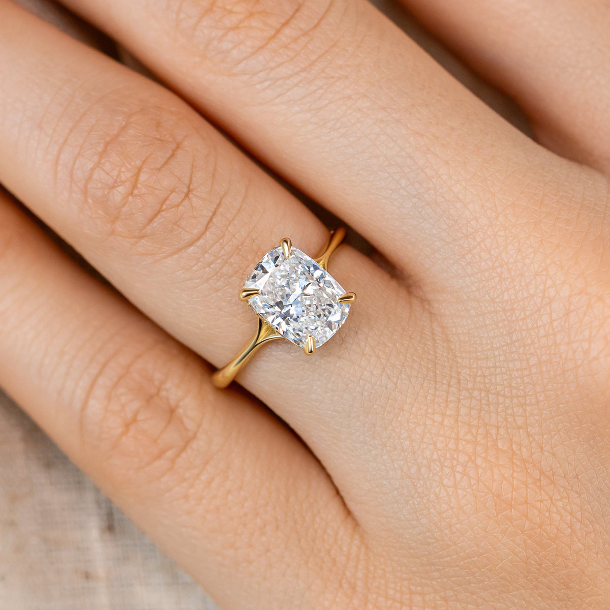 Clementine Hidden Halo ~ Elongated Cushion Cut Ring