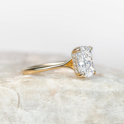 Clementine Hidden Halo ~ Elongated Cushion Cut Ring