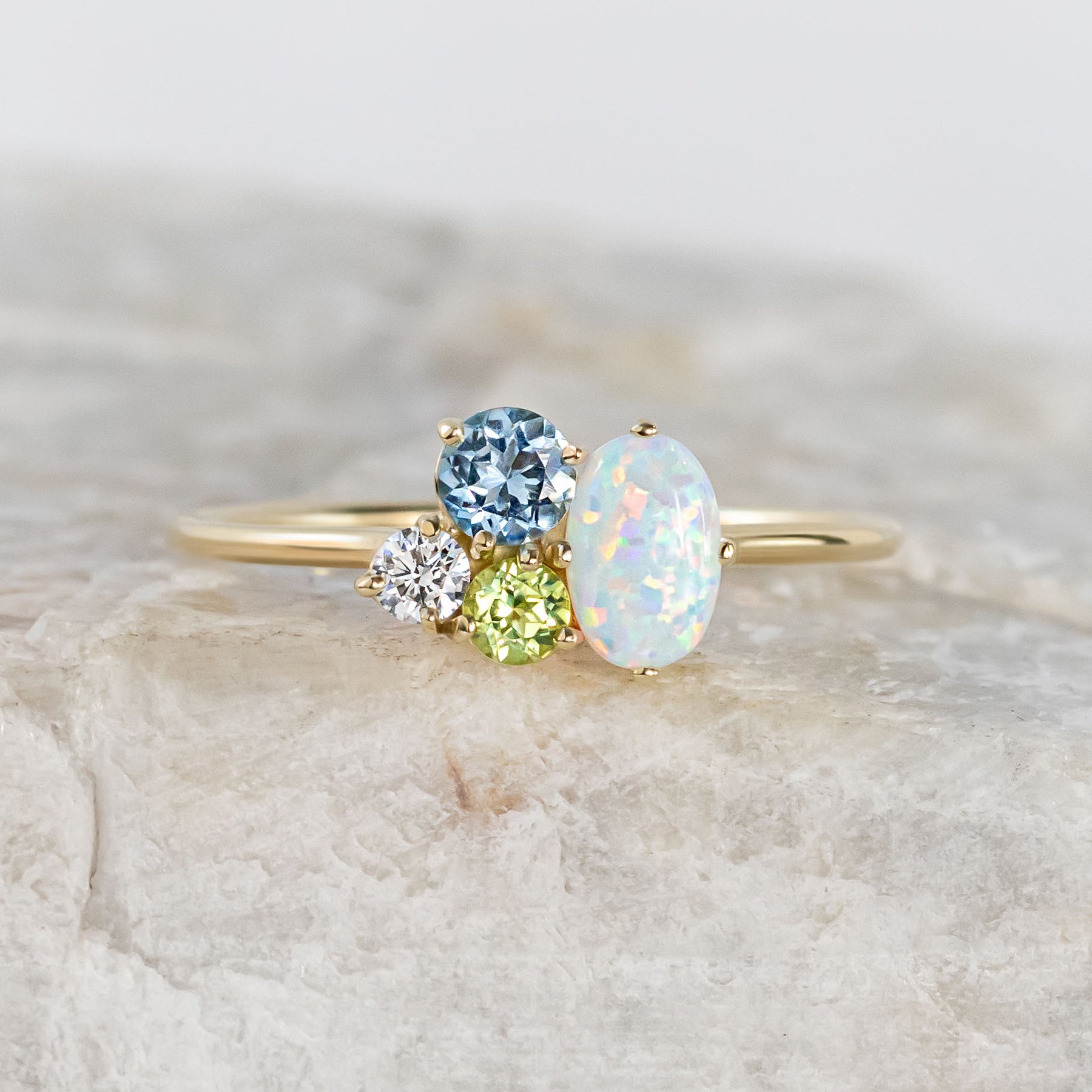 Portia Cluster Ring with Opal Peridot Aquamarine and Diamond Laura Preshong Jewelry