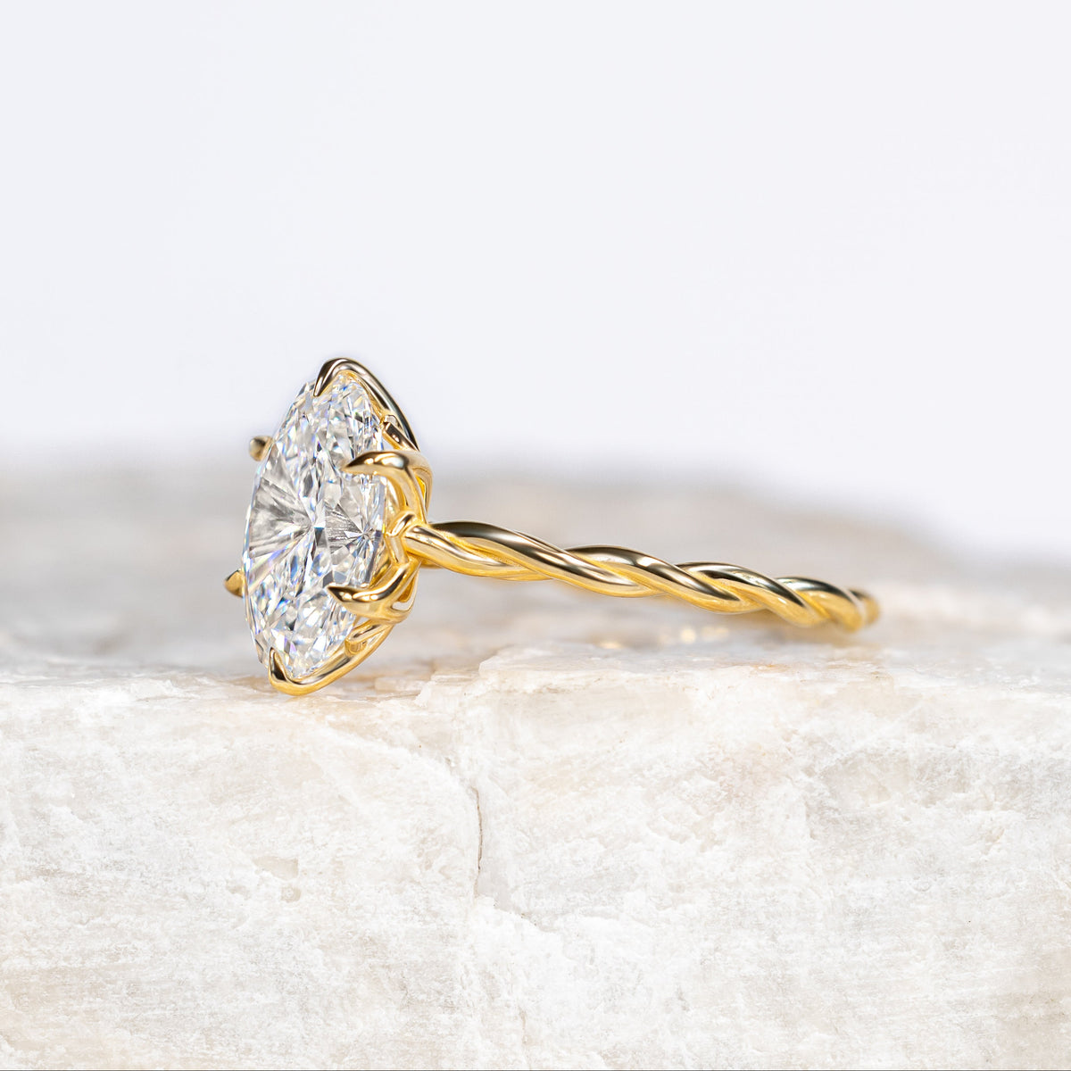 Custom Twisted Band Petal Prong Oval Ring