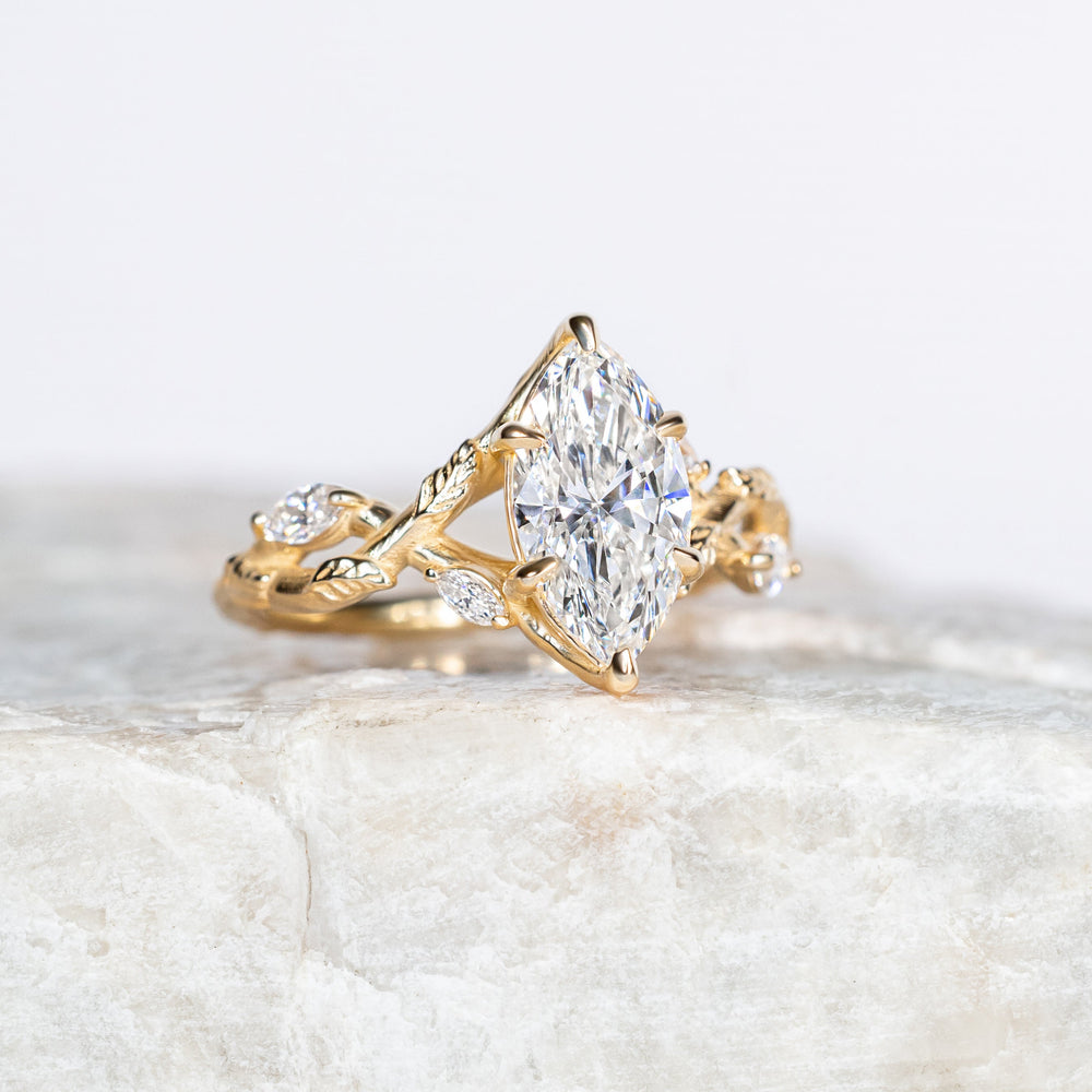 Custom Leaf and Vine Split Shank Engagement Ring