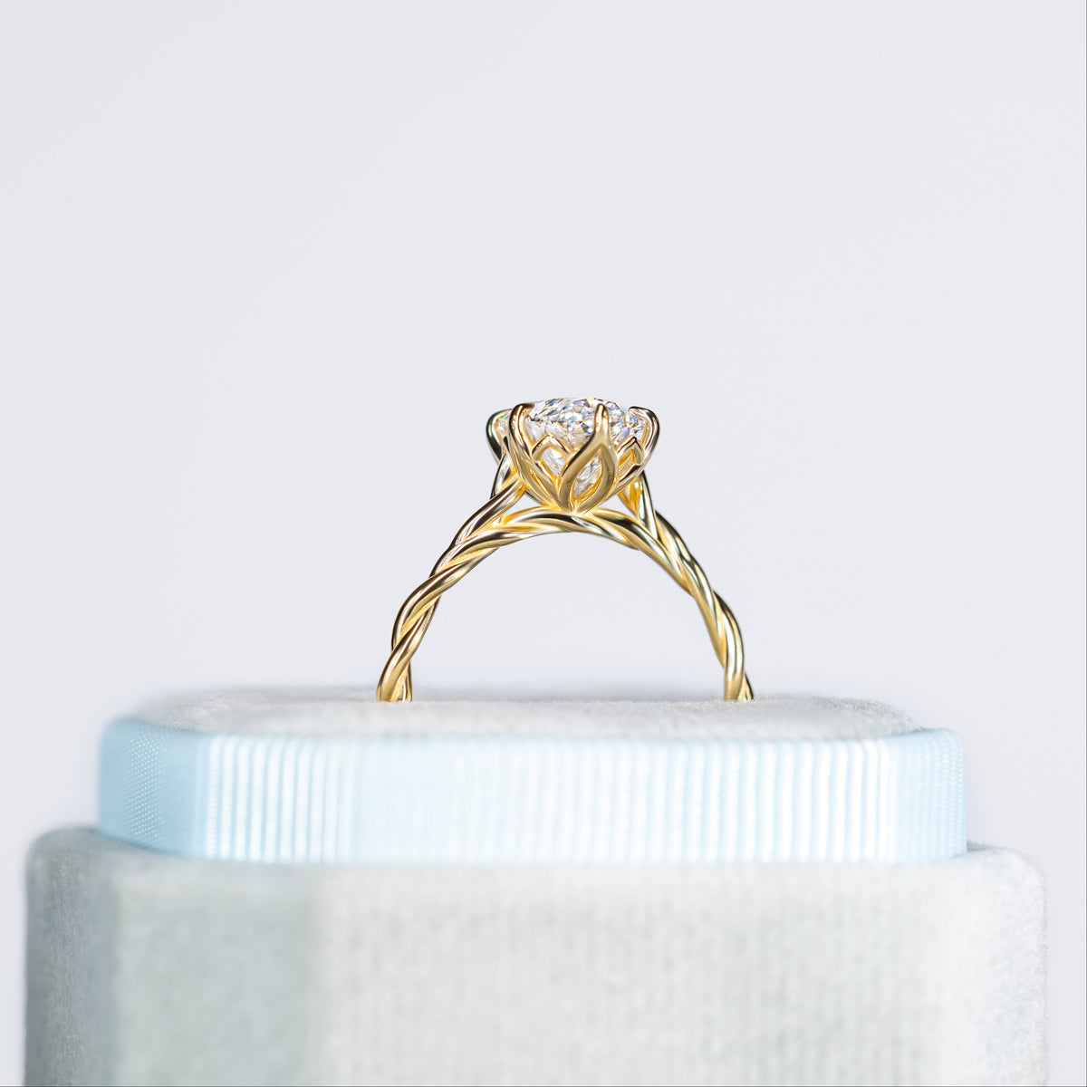 Custom Twisted Band Petal Prong Oval Ring