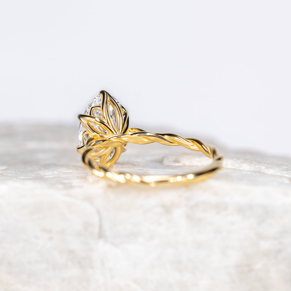 Custom Twisted Band Petal Prong Oval Ring