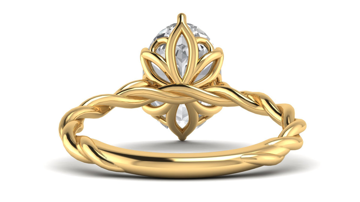 Custom Twisted Band Petal Prong Oval Ring