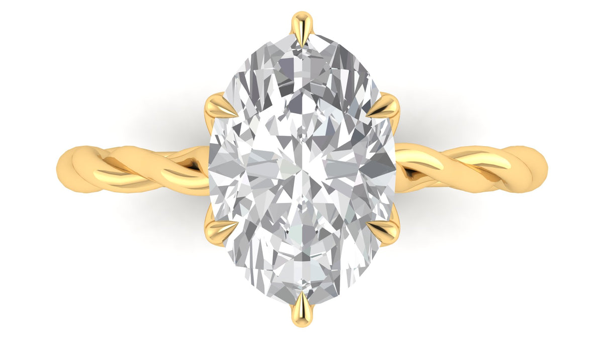 Custom Twisted Band Petal Prong Oval Ring