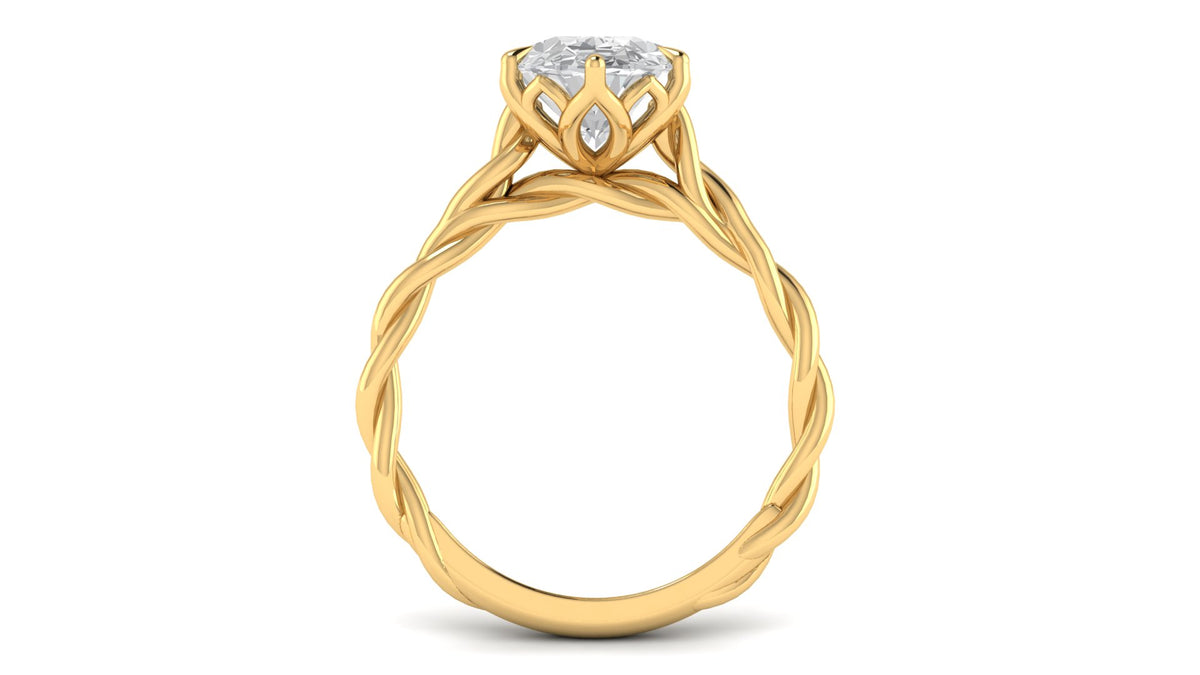 Custom Twisted Band Petal Prong Oval Ring