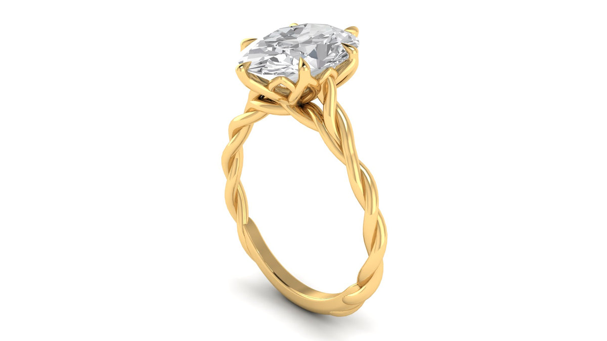 Custom Twisted Band Petal Prong Oval Ring