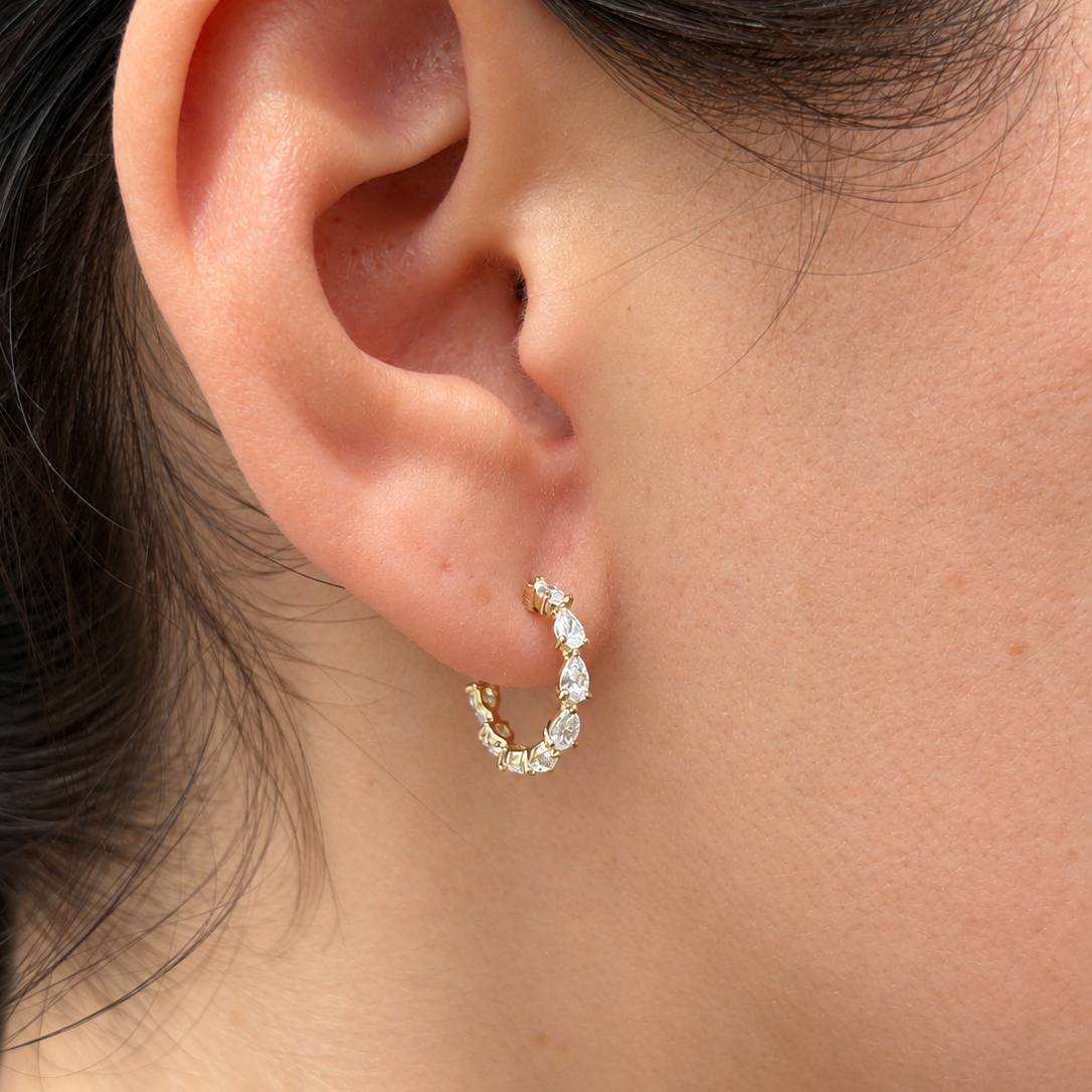Pear Cut Lab Grown Diamond Hoops ~ Ready to Ship