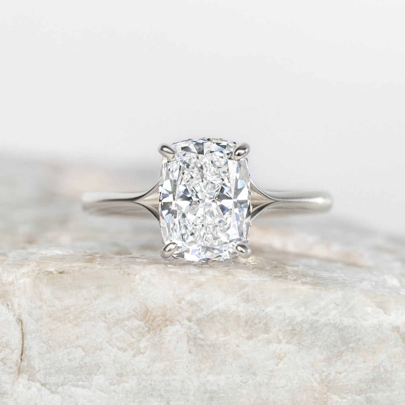 Clementine Hidden Halo ~ Elongated Cushion Cut Ring