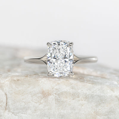 Clementine Hidden Halo ~ Elongated Cushion Cut Ring