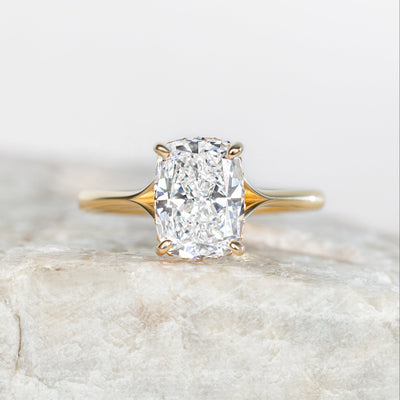 Clementine Hidden Halo ~ Elongated Cushion Cut Ring