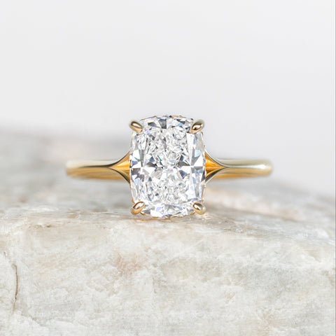 Clementine Hidden Halo ~ Elongated Cushion Cut Ring