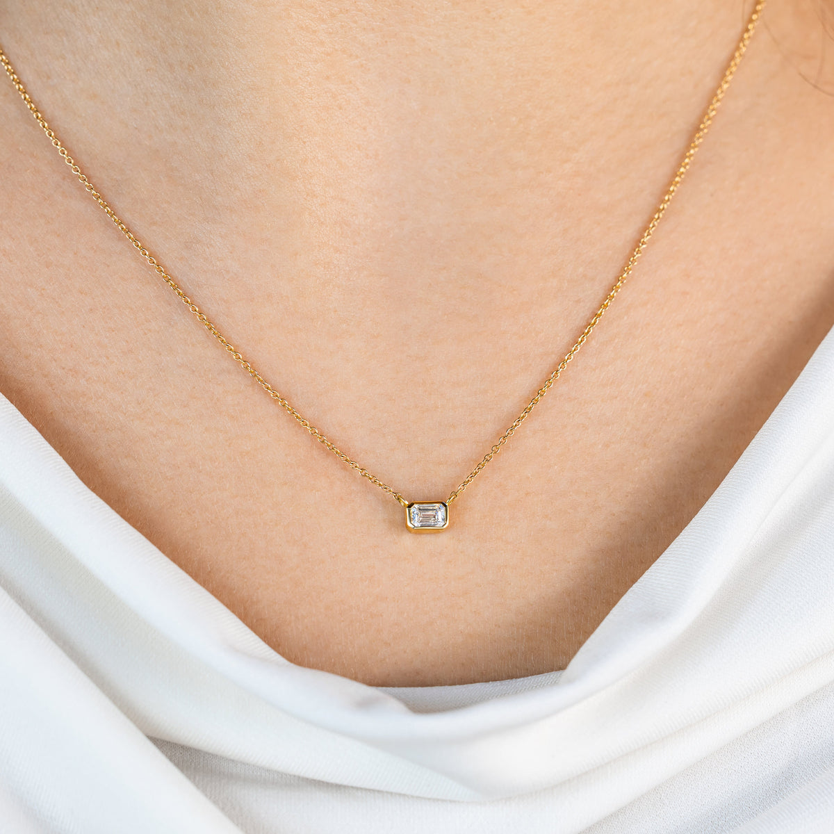 Emerald Cut Bezel Diamond Necklace ~ Ready to Ship