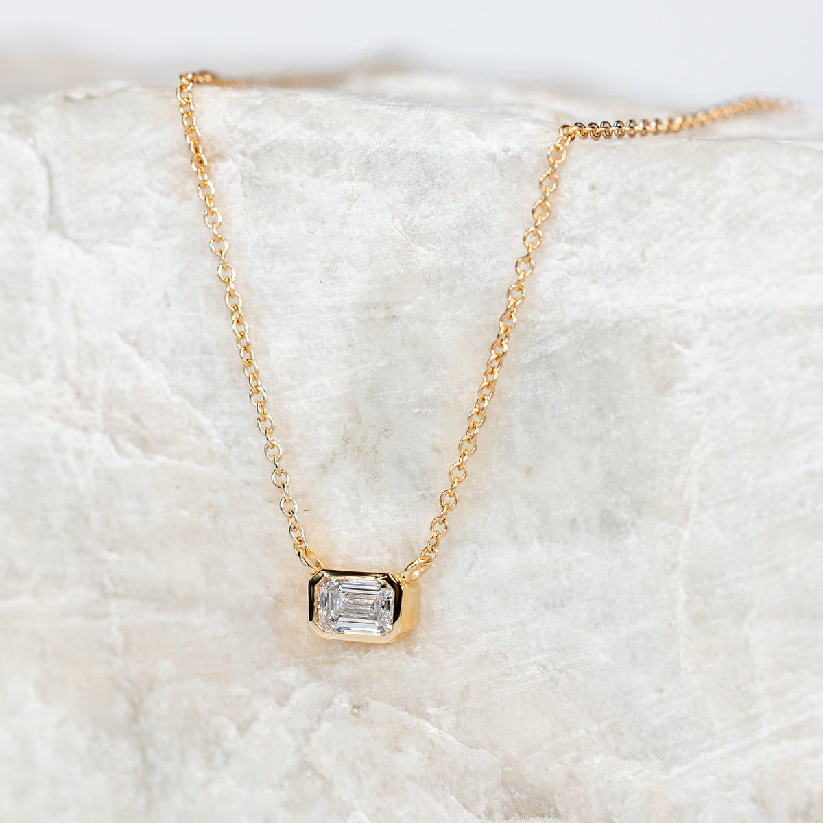Emerald Cut Bezel Diamond Necklace ~ Ready to Ship