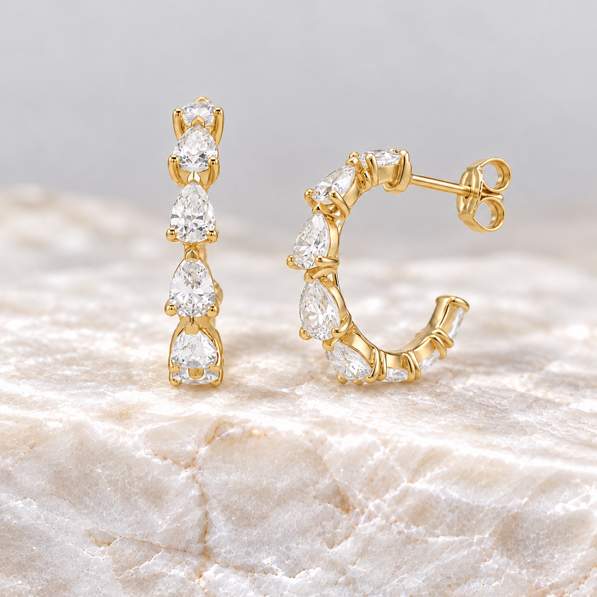 Pear Cut Lab Grown Diamond Hoops ~ Ready to Ship