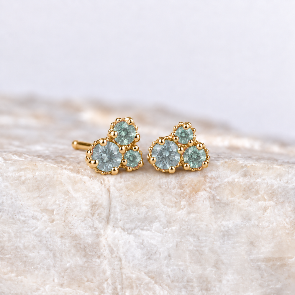 Trio Sapphire Cluster Earrings ~ Ready to Ship