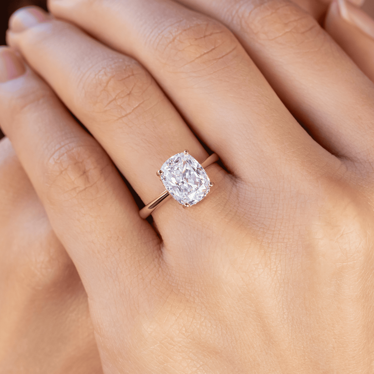 Maeve ~ Elongated Cushion Hidden Halo Engagement Ring