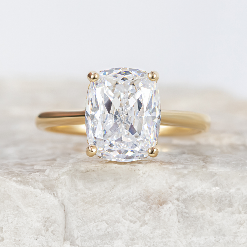 Maeve ~ Elongated Cushion Hidden Halo Engagement Ring