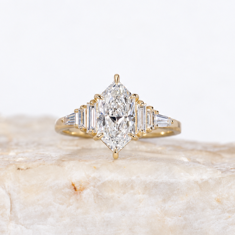 Proposal Ready ~ Harriett 1.62ct Lab Grown Elongated Hexagon Engagement Ring