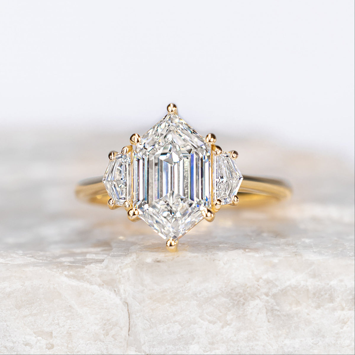 Mary ~ Half-Moon Three Stone Ring