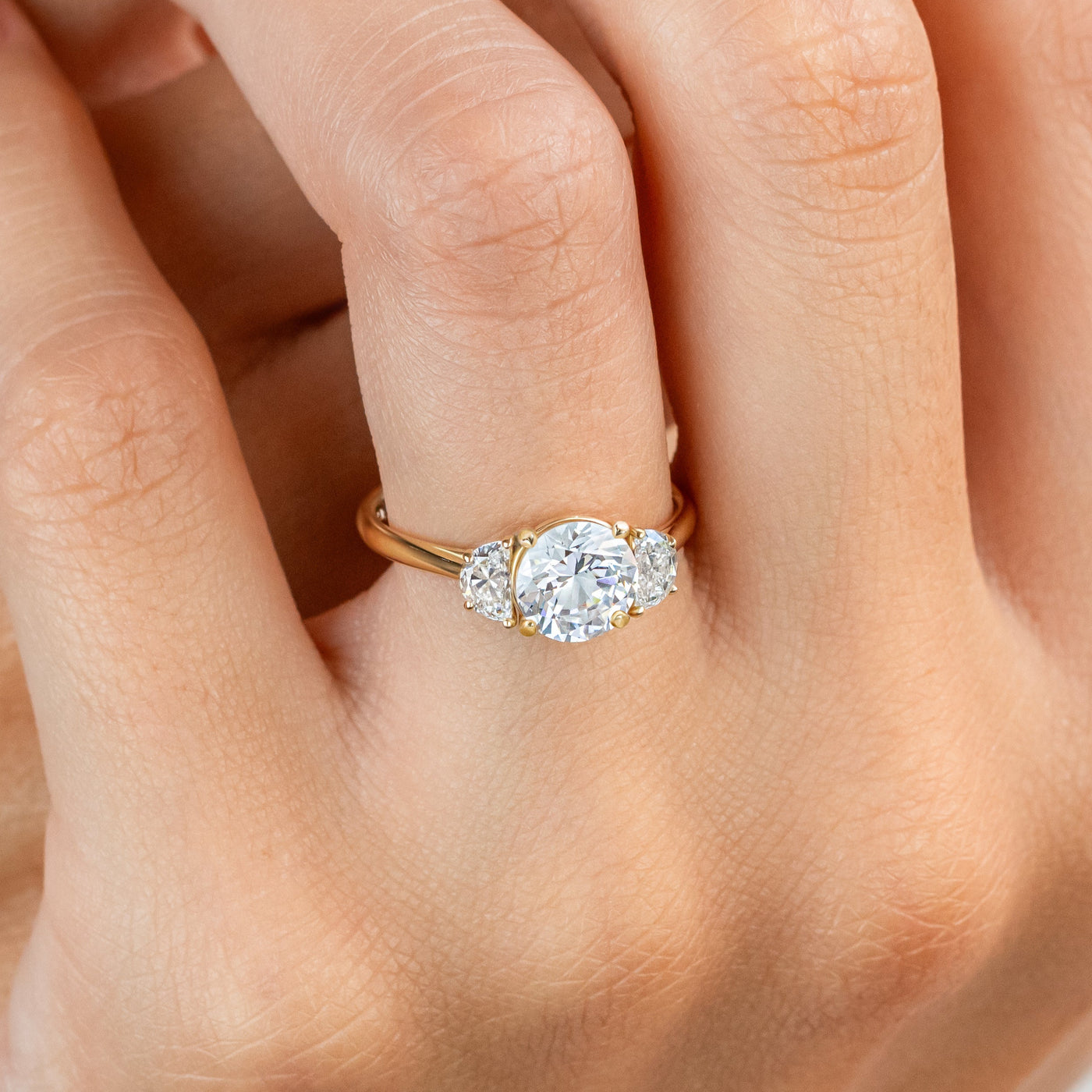 Mary ~ Half-Moon Three Stone Ring