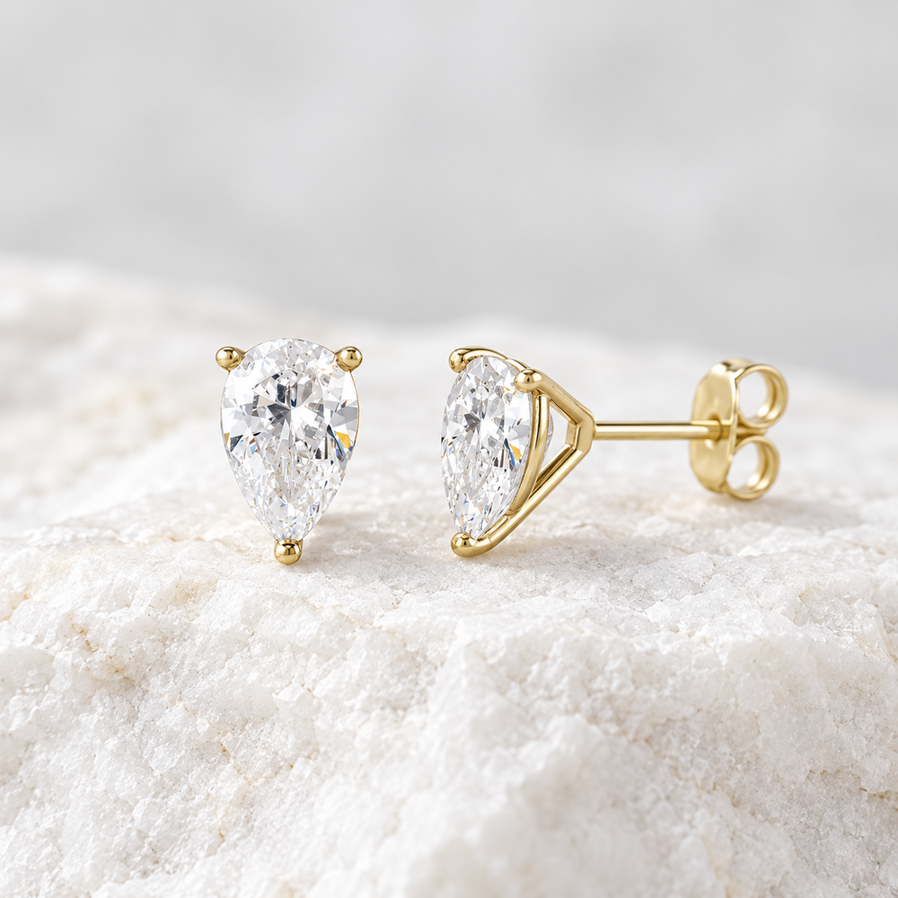 Pear Cut Lab Grown Diamond Stud Earrings ~ Ready to Ship