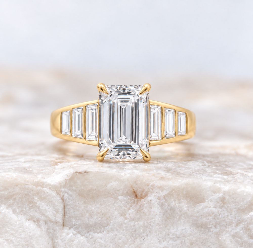 Proposal Ready ~ Matilda 2.55ct Lab Grown Emerald Cut Engagement Ring