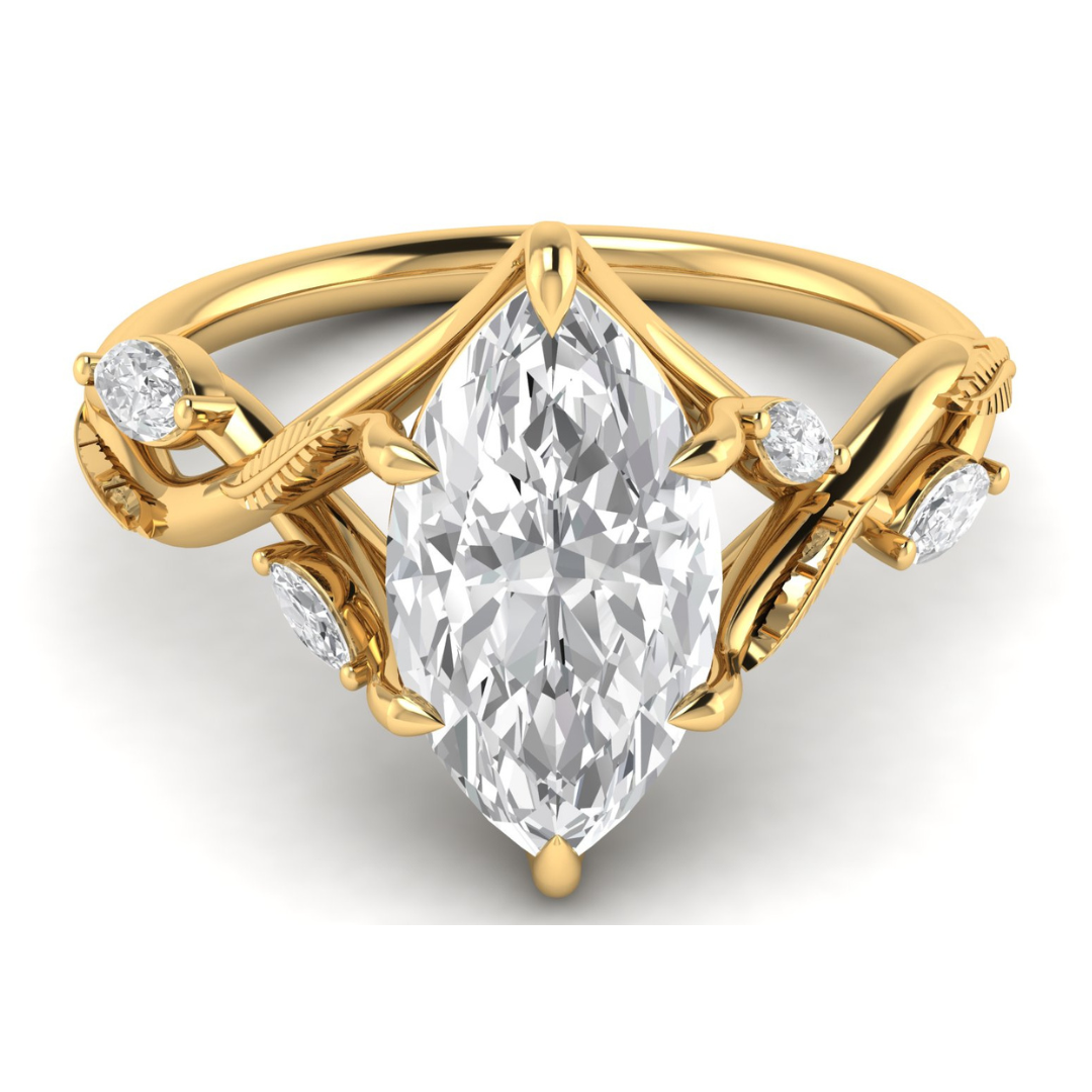 Custom Leaf and Vine Split Shank Engagement Ring