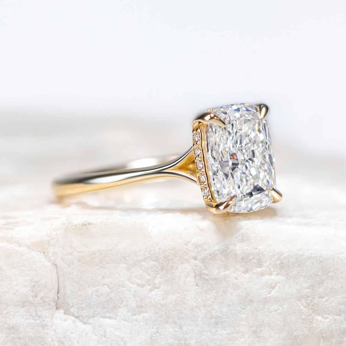 Proposal Ready ~ Clementine Hidden Halo 2.52ct Lab Grown Elongated Cushion Engagement Ring