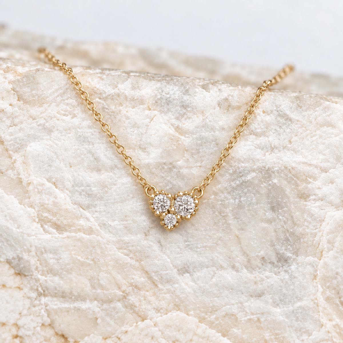 Trio Diamond Cluster Necklace ~ Yellow Gold